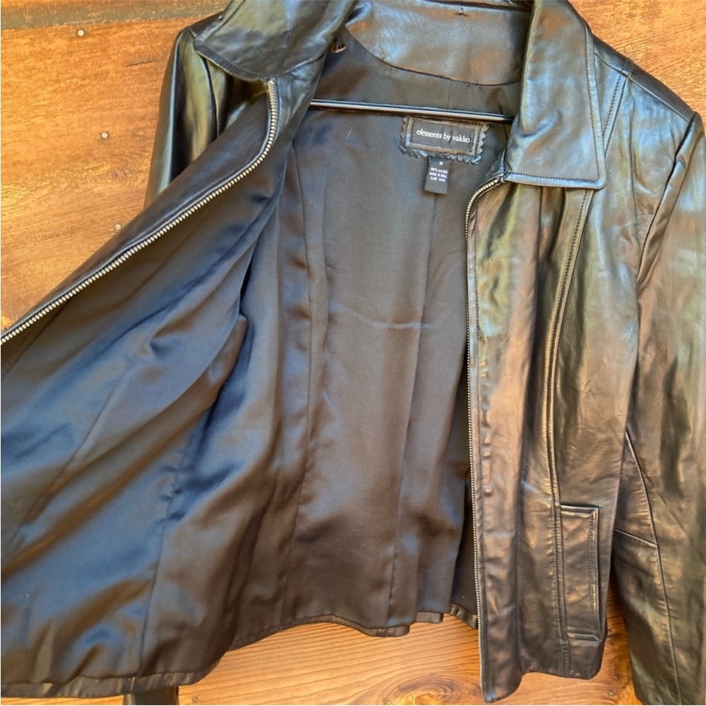 Vakko Elements Designer Vintage Black Leather Jacket - Picture 4 of 14
